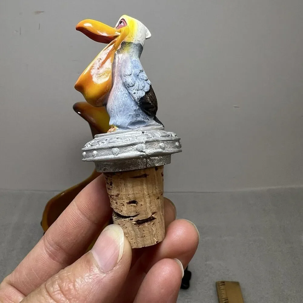 Vtg Pelican Wine Bottle Holder W Cork Topper Tabletop Decoration 12” Beach Decor